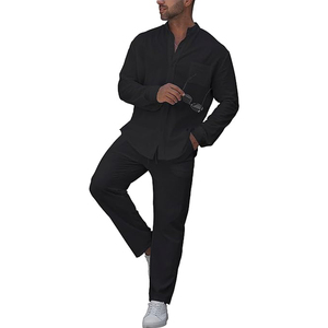 Best Quality Outfits Long Sleeve Button <b>Down</b> Shirt Loose <b>Pants</b> 2 Piece Set Long Sleeve Yoga Sets Wholesale Men's Sets - Product Image 5