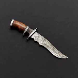 Cuchillo de Caza Premium Hecho a Mano, Cuchillo de Hoja Fija para Bushcraft, Acero de Damasco, Cuchillo de Supervivencia para Campamento al Aire Libre con Funda de Cuero - Product Image 2