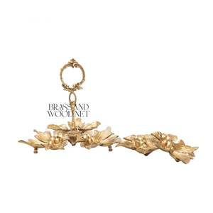 Bandeja decorativa de cobre antiguo diseño de hoja de latón hecho a mano Estilo Vintage elegante servicio y accesorio para el hogar con asa - Product Image 5