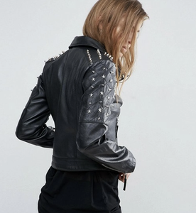 Veste en cuir Punk cloutée veste élégante de mode veste en cuir de vache faite à la main à pointes pyramides - Product Image 3