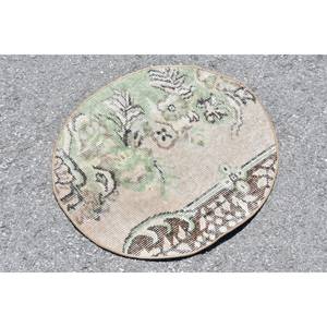 Grand tapis turc vintage de 180x240 pouces beige et vert motif rectangle de 10mm d'épaisseur pour le salon ou le chevet - Product Image 2