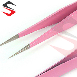 Pincettes d'extension de cils personnalisées avec Logo, couleur rose, ensemble de 2 pièces, vente en gros - Product Image 5