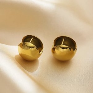 1 paire de boucles d'oreilles rondes en acier inoxydable 304 plaqué or 18 carats, style rétro simple - Product Image 6