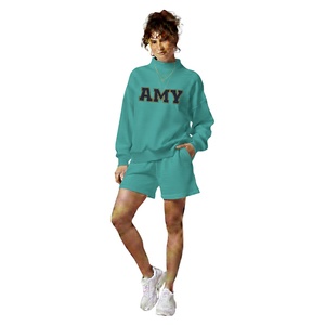 Ensemble hiver femme col montant et short au-dessus du genou, en coton et polyester, couleur unie, style streetwear, 2 pièces, respirant, service OEM - Product Image 4