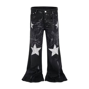 Pantalones Vaqueros Anchos de Mezclilla Negros de Moda para Hombre al por Mayor, Pantalones Holgados de Pierna Ancha con Cristales de Diamantes de Imitación y Estrellas, Ropa Casual de Calle para Otoño - Product Image 6