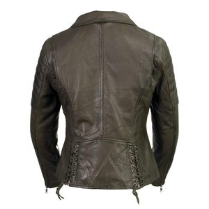 Por encargo de alta calidad suave Moto Mujeres Chaqueta de cuero de fábrica al por mayor Señoras Biker Cinturón Chaqueta de cuero - Product Image 4