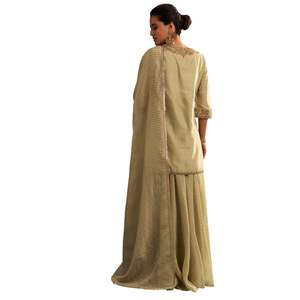 Vente en gros de vêtements ethniques pour femmes OEM fournisseur d'usine de vêtements Ensemble de palazzo Chanderi Kurta vert clair avec organza Dupatta - Product Image 5