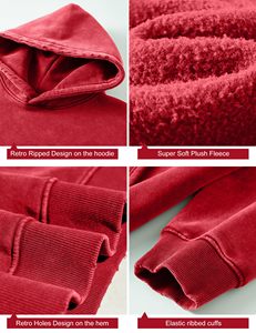 Rojo Casual 2025 Street Wear Hip Hop estilo Vintage mujeres ácido lavado sudaderas con capucha de algodón hecho a medida en Pakistán - Product Image 4