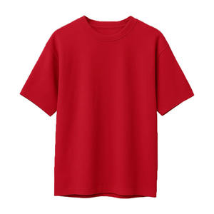 เสื้อยืดลำลองผู้ชายไซส์ใหญ่ คุณภาพสูง ปรับแต่งโลโก้ได้ สีแดงล้วน 220gsm ผ้าฝ้ายออร์แกนิค 100% ระบายอากาศได้ดี - Product Image 1