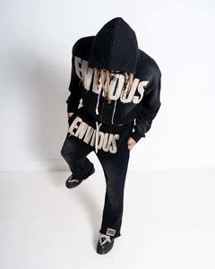 Conjunto de Dos Piezas de Sudaderas con Cremallera Personalizada, Estilo Vintage, Bordado, Patchwork, Desgastado, Apliques, Lavado Ácido - Product Image 5