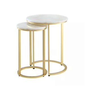 Mesas de centro personalizables de mármol redondas ajustables con Base de metal dorado moderno para sala de estar dormitorio USO DE Hotel - Product Image 1