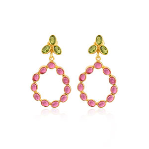 Women's Drop <b>Earring</b> Natural <b>Tourmaline</b> Peridot Gemstone Women's Stud <b>Earrings</b> Gold Plated Jewelry 925 Sterling Silver <b>Earrings</b> - Product Image 1