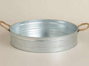 Bandeja de servir de metal de forma redonda galvanizada oscura con asa para el hogar y la boda Bandejas de servir de cena de mesa - Product Image 6