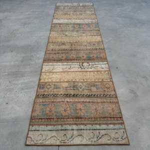 2.7x9.8 ft Turkish Rug, Vintage Rug, <b>Brown</b> Animal Print <b>Wool</b> Rug - Product Image 1