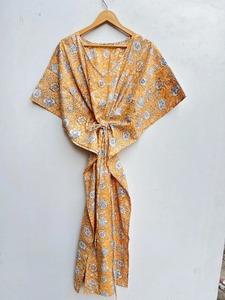 Caftán de Algodón Hecho a Mano con Estampado de Bloques, Caftán de Algodón Ligero, Bata de Noche, Vestido Maxi de Algodón Reversible Estilo Boho, Ropa de Dormir - Product Image 6