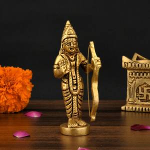 Laiton seigneur Bhagwan Shri Ram Ji Mini Murti Statue peinte à la main Gravure imprimée Figurine décorative pièce maîtresse - Product Image 1