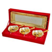 King international ensemble de 3 bols en laiton plaqué argent, Unique et élégant avec plateau et cuillère en velours rouge pour cadeau