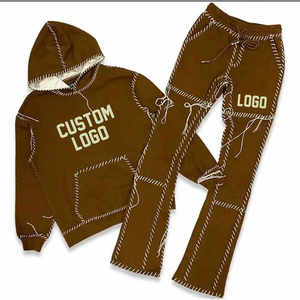 Street Customized Logo Wholesale 1:1 Contrast Stitch Fleece Tracksuit Men Jogger Sweatsuit Plus Size Fall Zipper Tracksuit - Product Image 6