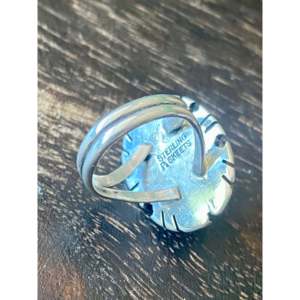 Peggy Skeets Handmade <b>Statement</b> <b>Ring</b> in Turquoise & Sterling <b>Silver</b> Bezel Set Pear Shape Size 4.5 Everyday Wear - Product Image 5
