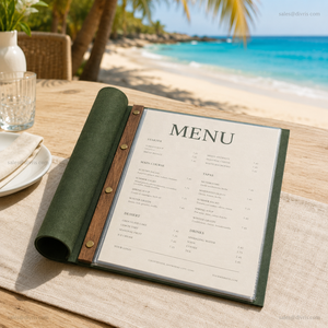 ปกเมนูหนัง PU แบบสั่งทำสำหรับร้านอาหาร โรงแรม และบาร์ ยี่ห้อ DIVRIS พร้อมโลโก้ปั๊มนูนตามแบบ และหลายหน้า - Product Image 2