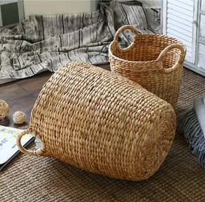 Cesta de mimbre con tapa de bambú tejida a mano, almacenamiento de jacinto de agua para cocina, lavandería, boda, uso doméstico, cestas de almacenamiento de alimentos - Product Image 2