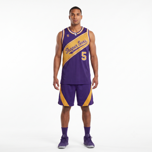 Retro Custom Basketball Uniform Set-190GSM Breathable Polyester <b>Mesh</b> Men's Throwback Team Jersey & Matching Shorts up to 6XL - Product Image 1