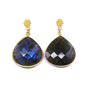 Pendientes de moda de Plata de Ley 925 chapados en oro Vermeil labradorita piedras preciosas para mujer - Product Image 1