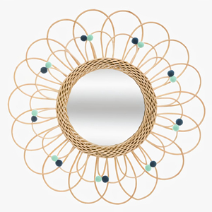 Espejo de pared de flores de ratán redondo hecho a mano de primera calidad perfecto para decoración de dormitorio y baño - Product Image 5