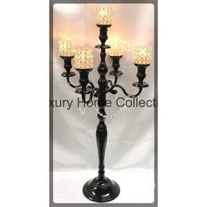 Fancy Home and Wedding Centerpiece <b>Candelabra</b> Crystal Beaded Candlestick Holder <b>Black</b> Color Powder Coated Handmade Supplies - Product Image 1