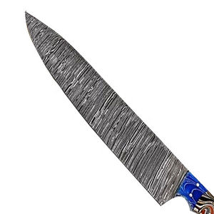 Couteau de chef en acier Damas écologique fait à la main, manche en bois de rose, lame à pointe clip, bord dentelé - Personnalisable OEM pour la découpe - Product Image 1