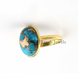 Super qualité 925 argent Sterling Fine bague de mariage pour femmes naturel bleu cuivre Turquoise ovale éternité Vermeil diamant - Product Image 6
