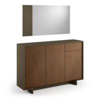 Buffet en bois à panneaux plats Terraneo Slim à 3 portes avec 4 tiroirs et 3 étagères internes, design moderne pour le rangement dans le salon
