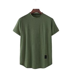 T-shirts à col en O de haute qualité pour hommes, décontractés, respirants, en polyester et en coton, quantité personnalisée, brodés de couleur unie simple - Product Image 1