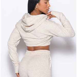 Superventas Heather Oatmeal Women's Sweat Bolero Hoodie Sudaderas con capucha transpirables antiarrugas para mujer Entrenamiento Mujer Zip Up Hoodie - Product Image 2