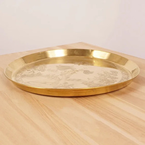 Bandeja de servicio redonda de latón para almuerzo, accesorios de hoteles con asa, vajilla de lujo de latón, bandeja decorativa - Product Image 2
