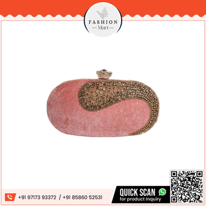 Superior Quality Embroidered Velvet Pink <b>Purse</b> with Diamonds for Wedding - Product Image 6