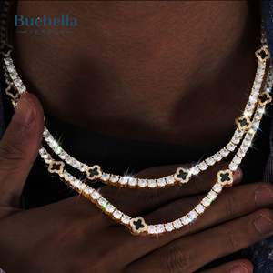 Gran oferta, cadena de tenis de plata 925 con eslabón cubano chapado en oro blanco de 14 quilates, joyería de moissanita de hoja de trébol negro de 9mm - Product Image 5