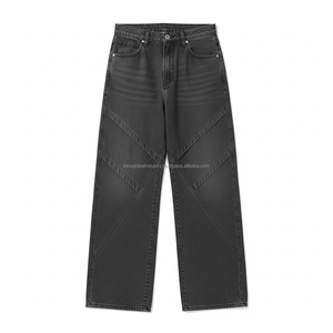 กางเกงยีนส์ขากว้างผู้ชายสไตล์สตรีทแวร์ - กางเกงเดนิมทรงหลวมแบบปะติดปะต่อ - Product Image 4