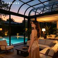 Véranda en aluminium 6063 avec toit en verre à isolation acoustique, idéale pour jardin paysager, support pour grandes commandes