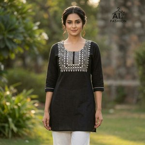 Kurti court semi-cousu en soie georgette lourde avec broderie et travail au fil, design moderne pour femmes, vêtements de soirée - Product Image 3