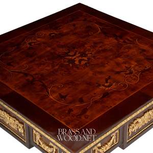 โต๊ะข้างทรงสี่เหลี่ยมหรูหรา ประดับลายดอกไม้แบบมาร์เก็ตรี และตกแต่งด้วยทองเหลืองสีทองอร่าม สำหรับตกแต่งห้องสไตล์คลาสสิก - Product Image 5