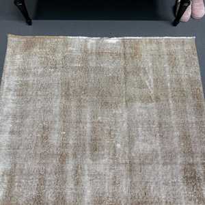 Turkish 4.4x7.9 ft Rug, Vintage Rug, <b>Brown</b> Striped <b>Wool</b> Rug - Product Image 3