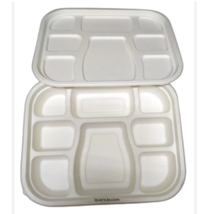 Budget-Friendly 8CP Classique Pâte De Canne À Sucre Plateau De Repas Couvercles Assiettes Jetables Pour Cantine À Emporter Mariages Événements - Product Image 3