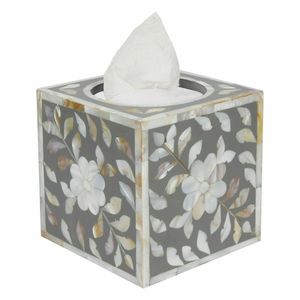 Caja de pañuelos de diseño moderno con incrustaciones de perlas madre de lujo, forma cuadrada de 5x5x5 pulgadas para salpicadero de coche, fabricada por Tradnary - Product Image 1