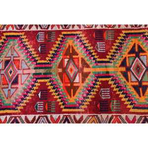 Vintage Turkish Herki <b>Red</b> <b>Wool</b> Rug Patchwork Design Eco-Friendly Latex Backing 2.1x11.3 ft (65x343 Cm) - Product Image 5
