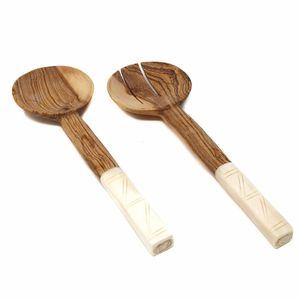 Saladiers en bois naturel avec résine avec poignée en résine Cuillères à spatule pour la cuisson Cuillère antiadhésive fabriquée à la main par SCI - Product Image 4