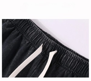 Custom Design 260G Cotton/Polyester Washed Retro Summer <b>Mens</b> Cargo <b>Shorts</b> <b>Elastic</b> <b>Waist</b> Solid Casual Straight Loose - Product Image 2