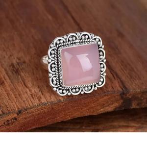 Rose Quartz <b>Ring</b> 925 Sterling Silver Cushion Gemstone Designer Bohemian Filigree Anniversary <b>Ring</b> Gift for Her - Product Image 3