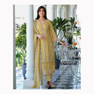 2024 nouvelle mode pakistanaise marque été pelouse Collection haute qualité soie brodé travail costumes et Salwar pour dames - Product Image 3