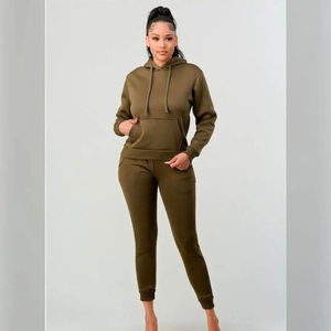 Nueva Colección de Ropa de Invierno para Mujer, Conjunto de 2 Piezas, Sudadera con Capucha y Pantalones Deportivos con Cordones, 100% Algodón, Suministro Directo de Fábrica al por Mayor - Product Image 4